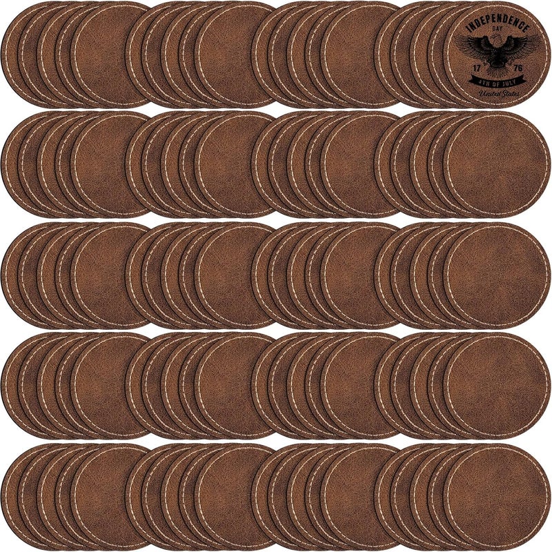 MAPRIAL 100 Pack Blank Leatherette Patches with Adhesive, Round Laser Engravable Faux Leather Patch for Hats Custom, Fabric Repair Sew, Engraving Materials, Gifts, DIY (Rustic, 2.5 x 2.5 in) - Image 1